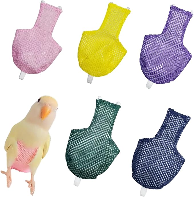 5 Pcs Summer Holey Style Bird Diaper Parrot Nappy Reusable Flight Suit with Waterproof Inner for Parakeet Cockatiel Macaw Budgie Lovebird Conure (2M)