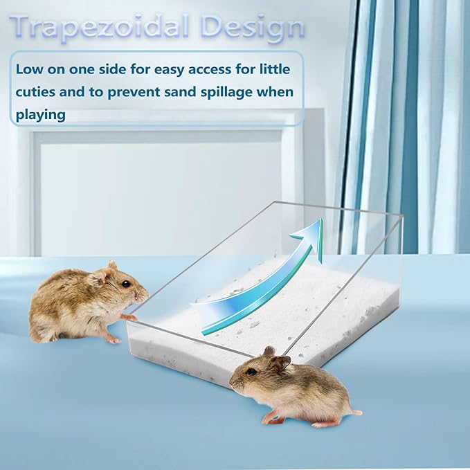 Hamster Sand Bath Box, Transparent Acrylic Sand Bath Container,Bathroom & Digging Room,Hamster Cage Accessories for Dwarf & Syrian Hamsters Gerbils Mice Lemming,Transparent