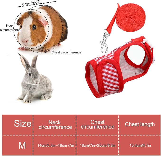 Guinea Pig Harness and Leash,Adjustable Guinea Pig Harness,Elastic Guineas Pigs Leash and Harnes,Ideal for Pet Hamster Squirrel Animals & Safe Pet Supervision(Red Plaid)