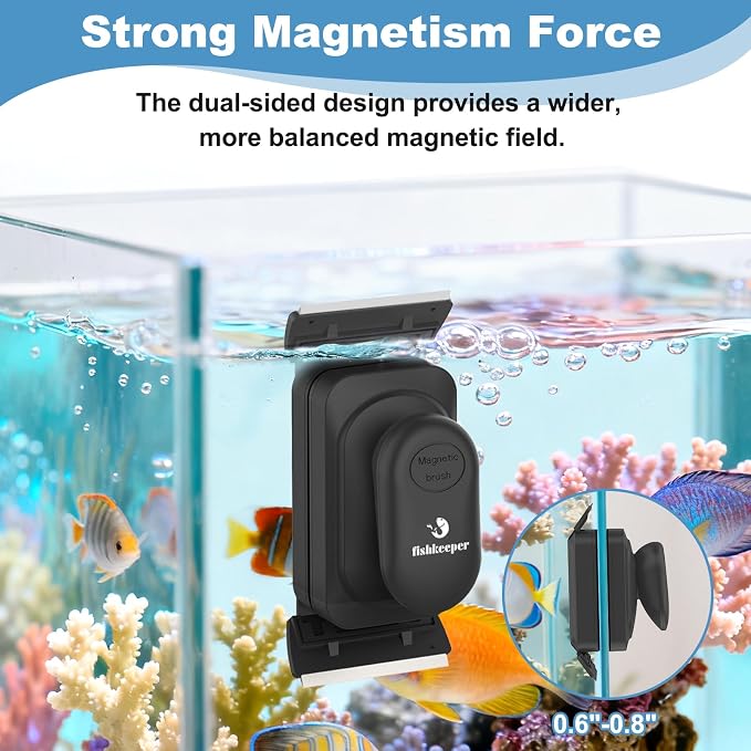 fishkeeper Dual-Blades Magnetic Aquarium Glass Cleaner with 4 Algae Scraper | 2-In-1 Floating Scrubber, Double Side Magnetic Fish Tank Cleaner for 0.6-0.8 Inch Thick Glass & Acrylic Aquarium Tanks (XL)