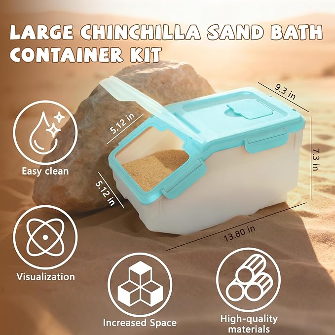 Extra Large Chinchilla Sand Bath Container Kit, Plastic Chinchilla Dust Bath House with Wash and Care Accessories, Dust Bathtub for Hamster Hedgehog Guinea Pig and Other Small Animals