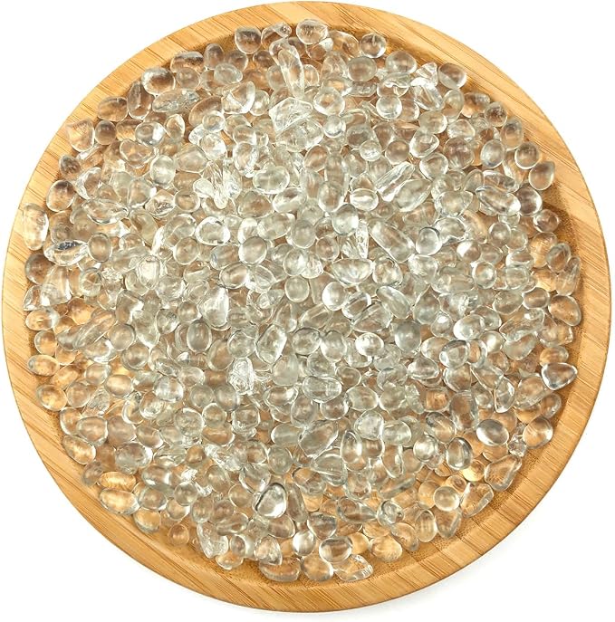 WAYBER 1 Pound Tumbled Sea Glass Pebbles Decorative Glass Stones, Clear | High-Transparency, Lustrous Polished Finish, Non-Toxic Material, Ideal for DIY Crafts & Decorations