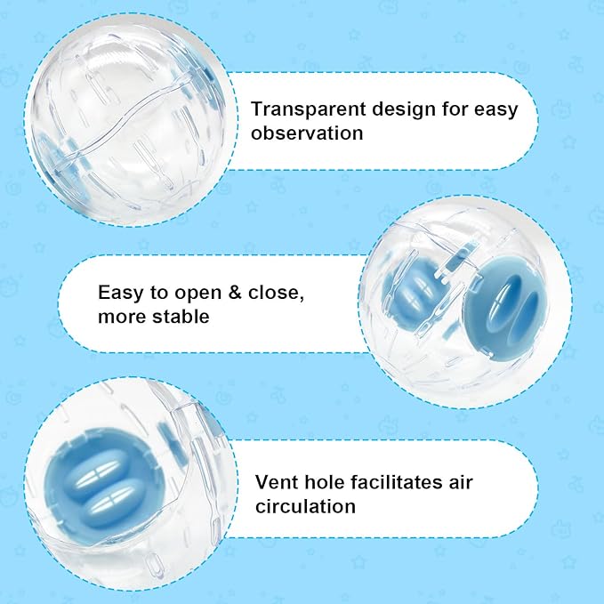 Small Hamster Ball, 5.9 inches Clear Breathable Hamster Exercise Ball for Kill Time Thick Sturdy Hamster Toys for Dwarf Hamsters, Small Gerbil, Small Syrian Hamster, Small Hedgehogs (Blue, M)