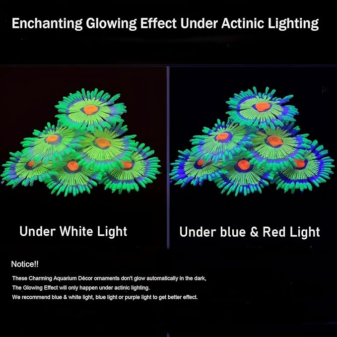 ZtohPyo Glowing Effect Fish Tank Aquarium Decorations, Artificial Silicone Plants Ornaments for Fish Tank Landscape Decor Glow in The Dark Soft Anemone for Small Fish Bowl Decor
