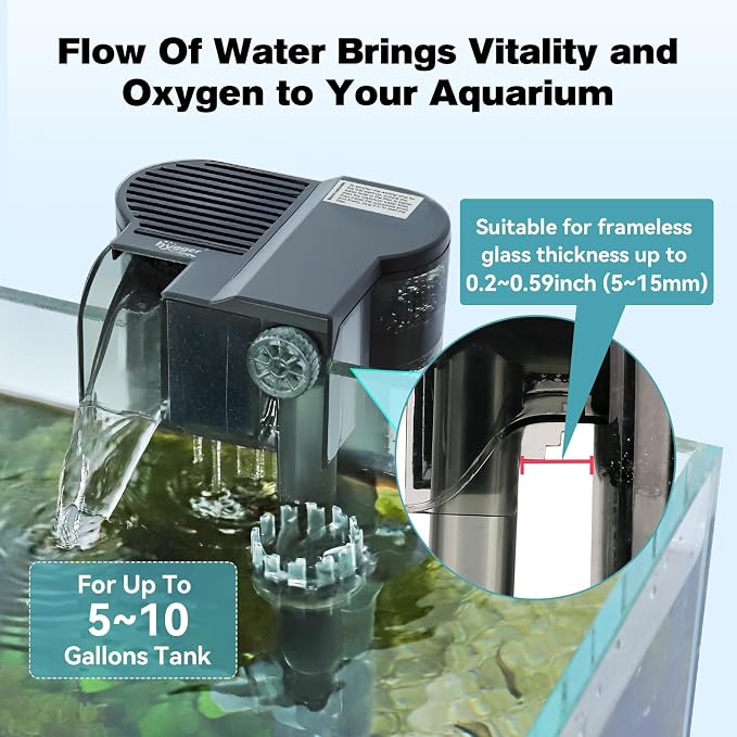 hygger 4.5W Hang On Back Aquarium Filter with Replacement Cartridges 3 Set