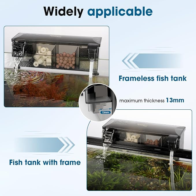 hygger Independent-Pump HOB Aquarium Filter,7-15 Gallon Fish Tank Backpack Filter with 4-Stage Filtration,Plug Then Start Filter with Filter Media,Easy Water Change 160GPH | Independent-Pump