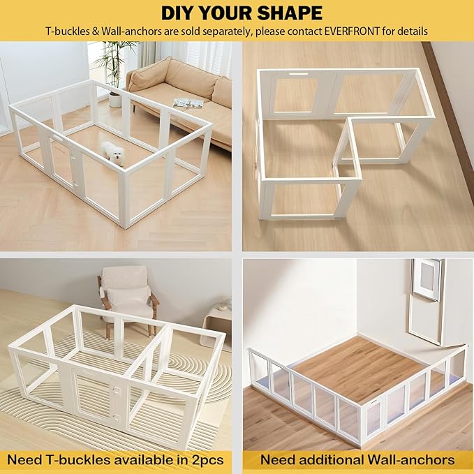 EVERFRONT Clear Acrylic Plastic Dog Playpen - Clear Dog Play Pen - Easy Assemble Acrylic Dog Playpen - Puppy Playpen, Cat Playpen, Small Animal Playpen, Dog Play Pen Indoors (White, 23.6“ H, 10PCS)