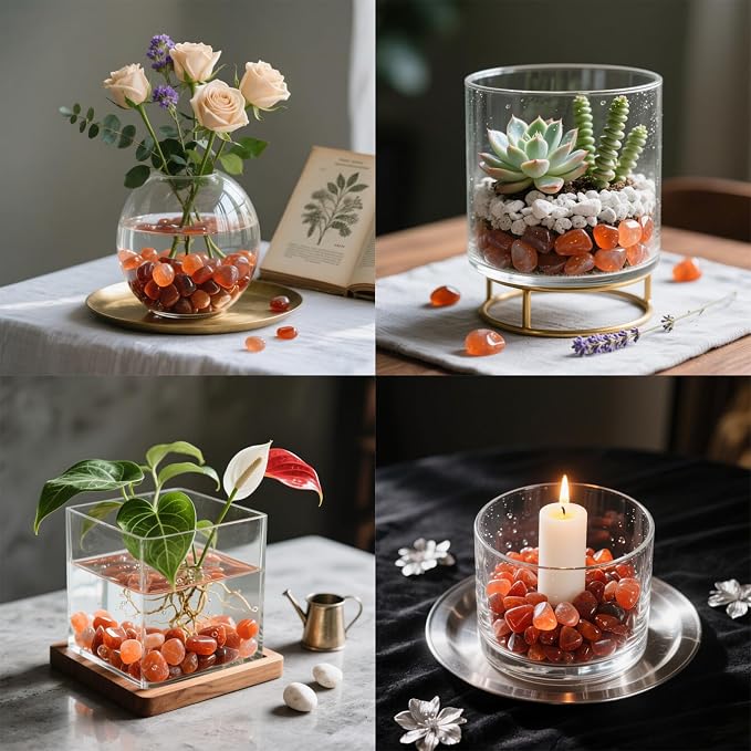 0.96LB Natural Pebbles Vase Filler Fish Tank Gravel Aquarium Decorative Crushed Stones Succulent Rocks Bulk Polished Irregular Shaped - Red