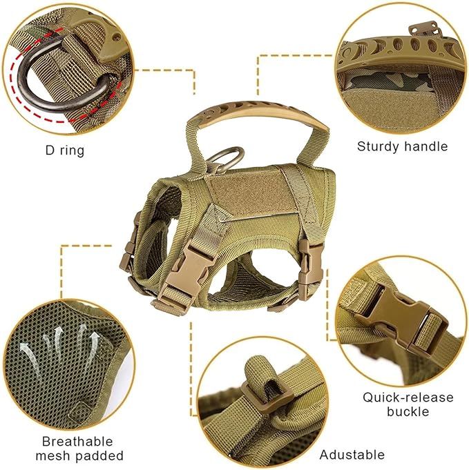 Tactical Cat Harness Escape Proof for Walking with Personalized Patches - Adjustable Cat Harness 8-20lbs Escape Proof - Soft Vest for Large Kitty with Optional Leash (Khaki)