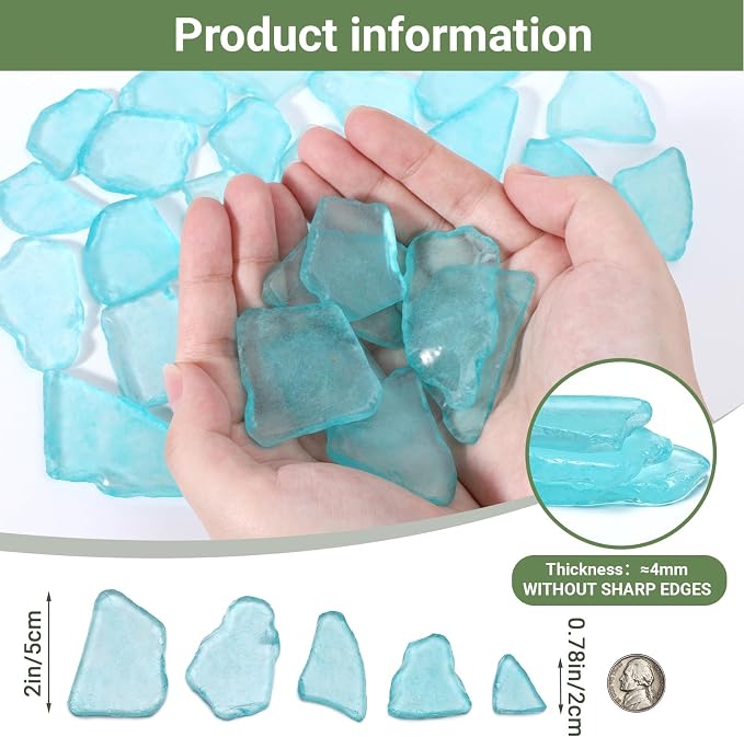 SUREAM Blue Sea Glass Decor, Flat Frosted Sea Glass for Christmas Tree Decor, Beach Glass for Wedding Centerpieces Party Home Decoration(13oz)