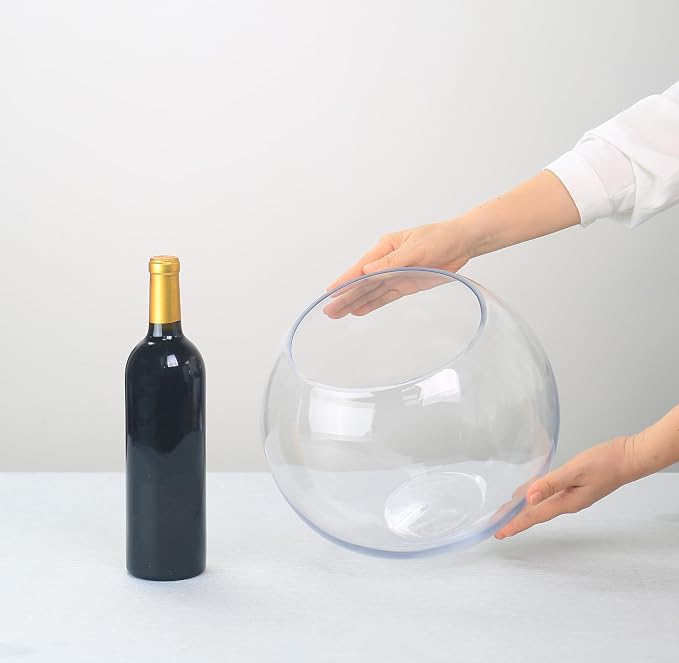 CYS EXCEL Large Glass Bubble Bowl (H-9.5" W-11, Approx. 2.8 Gal.) Fish Bowl Round Terrarium Vase Globe Flower Centerpiece for Weddings Events Arrangements