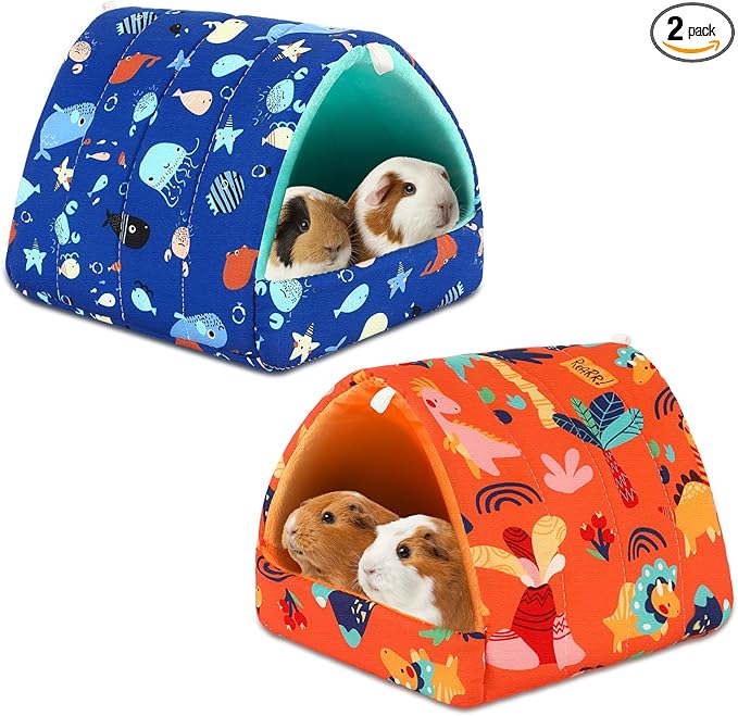 UPINS 2 Pack Guinea Pig Bed, Guinea Pig Hideout Washable Small Animal House Cage Accessories for Dwarf Rabbits Chinchillas Hamsters Hedgehogs Ferrets Bearded Dragons and Rats
