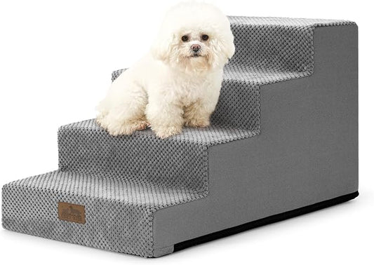 COZY KISS Dog Stairs for Small Dogs 15.7" H, 4-Step Gentle Incline Pet Step for Couch Sofa, Non-Slip Dog Ramp for Puppy Doggie Senior Cats, 15.7x23.6x15.7 Inch, Grey