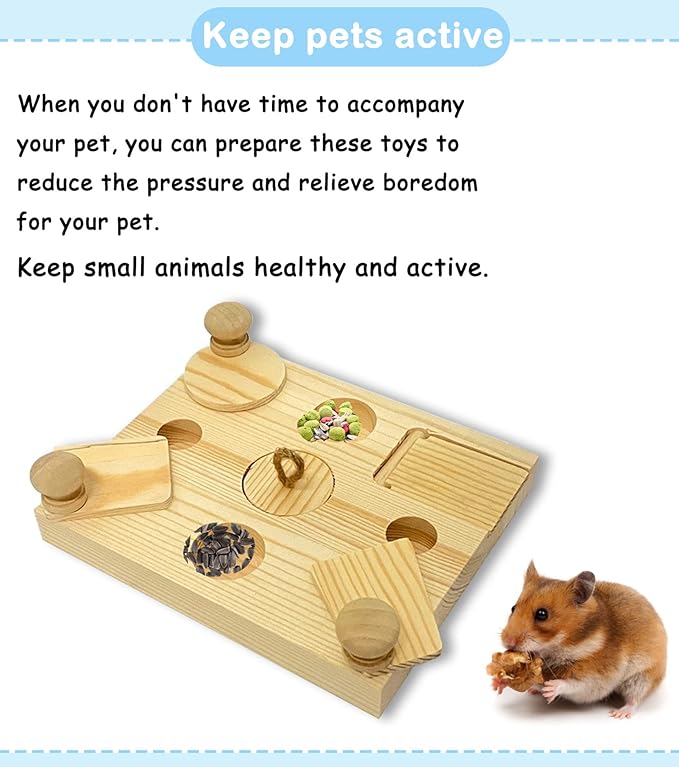 Wooden Hamster Foraging Toys,Enrichment Foraging Toy Guinea Pig Interactive Hide Treats Puzzle Snuffle Game Small Animal Chew Toys for Chinchilla Rat Bunny Hedgehog Gerbils