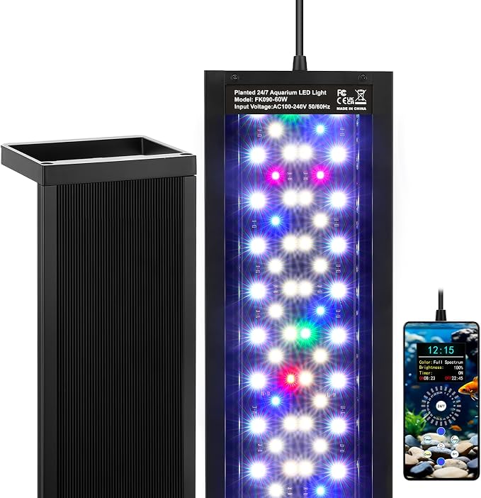 fishkeeper Smart LED Aquarium Light, 24/7 Full Spectrum Fish Light | Adjustable Bracket, LCD Controller, 9 Colors, 1% Dimming, 24/7 Auto Mode, Free Set Timer, Aluminum Housing