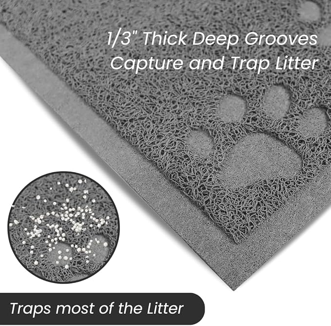 Andalus Medium Cat Litter Mat, Pack of 1 - Waterproof, Non-Slip & Easy to Clean Cat Litter Box Mat for Extra Efficient Pet Litter-Trapping, Grey (23.5” X 15.75”)