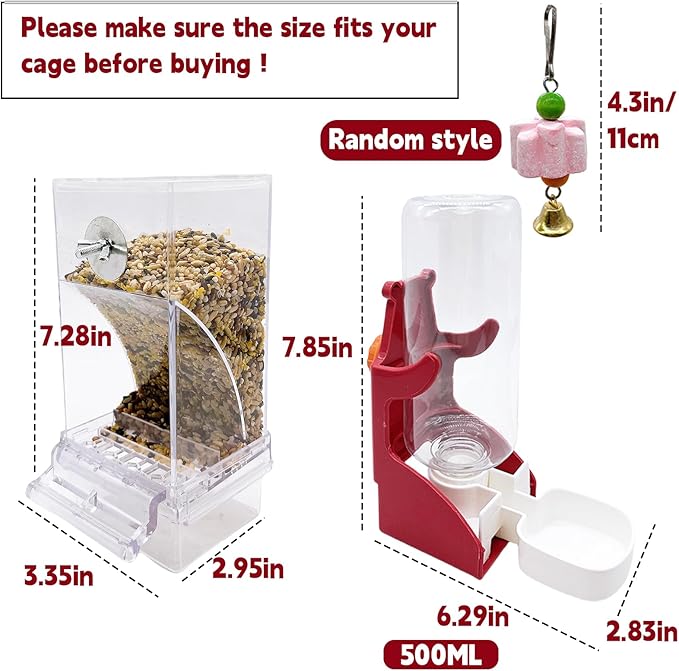 Parrot Automatic Feeder Bird Water Dispenser for Cage No Mess Bird Feeder Food Container Feeding Station Foraging with 3 Beak Grinding Stone for Cockatiel Cockatoo Canary Lovebirds