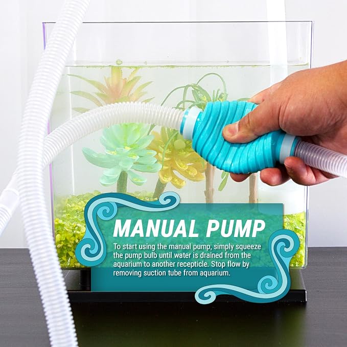 TERA PUMP Exceptionally Long Hose 120 in, Water Flow Controller | Two Filter Nozzles/Secure Clip/Siphon Vacuum Aquarium Gravel (Long Nozzle) N Sand Cleaner (Short Nozzle) - BPA Free