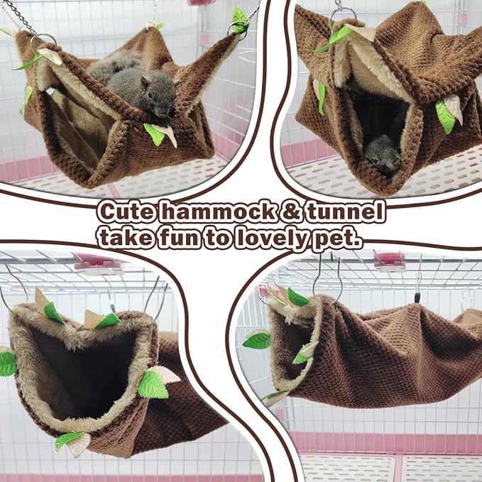 EAEDMY Ferret Rat Hammock Tunnel Toys Cage Accessories, Guinea Pig Hideout Tunnel, Warm Bed for Rat Ferret Guinea Pig Sleep Hide and Play (3.Hammock)