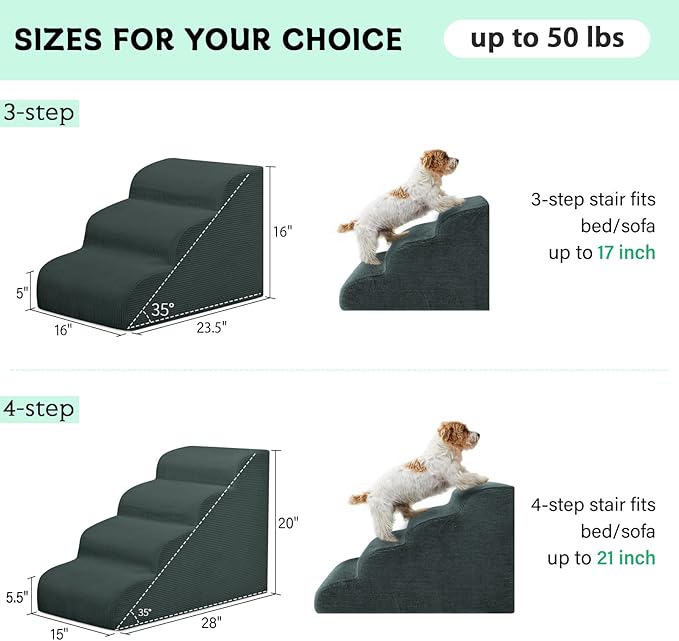 Mesa Lemon Dog Stairs Steps for High Bed, 4 Steps Pet Steps for Small Dogs Non-Slip Removable Washable Cover Ramp for Indoor Outdoor Car Couch Sofa, Dark Gray