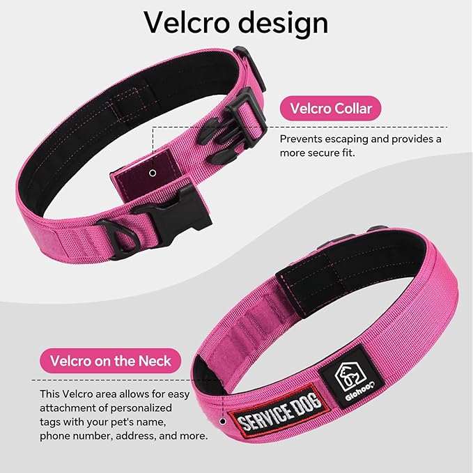 Tactical Durable Dog Collar, Metal D-Ring, Adjustable Heavy Duty Dog Collar with Heavy Quick-Release Buckle for Medium Large Dogs (Hotpink, M)