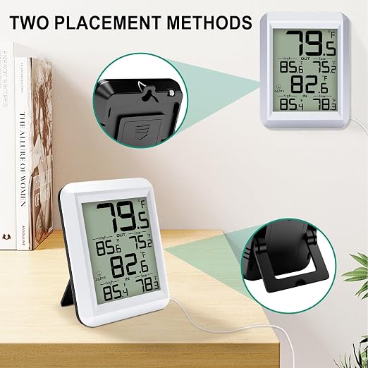 Urageuxy Digital Indoor Outdoor Thermometer Wired, Indoor Outdoor Temperature Monitor with Min/Max Record and Probe Sensor for Home, Office, Greenhouse, Aquarium, Refrigerator, Freezer (White)