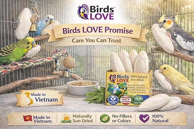 Birds LOVE 7.5-8" Cuttlebones for Birds – 100% Natural Sun-Dried Calcium & Beak Conditioning Supplement for Parakeets, Budgies, Cockatiels, Finches & Canaries – 4 lb with Holder – Made in Vietnam