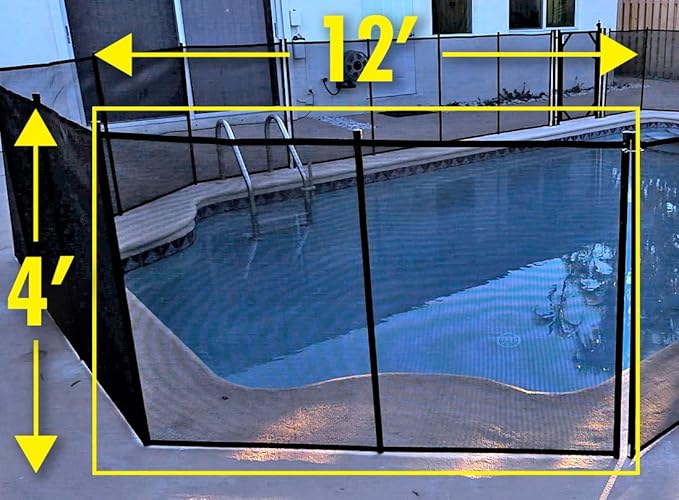 WaterWarden Pool Safety Fence 4' x 12', UL Certified to ASTM F2286 Safety Standards, Removable, Easy DIY Installation, Black Protective Mesh Netting with Black Frames