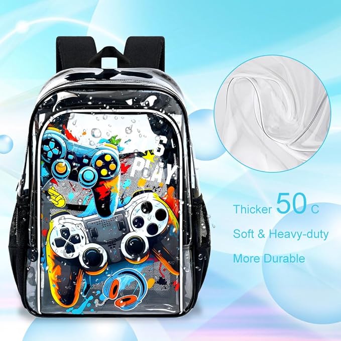 KLFVB 3PCS Clear Backpack for Girls and Boys, Kids See Through Backpacks Stadium Approved, Transparent Bookbag for Elementary