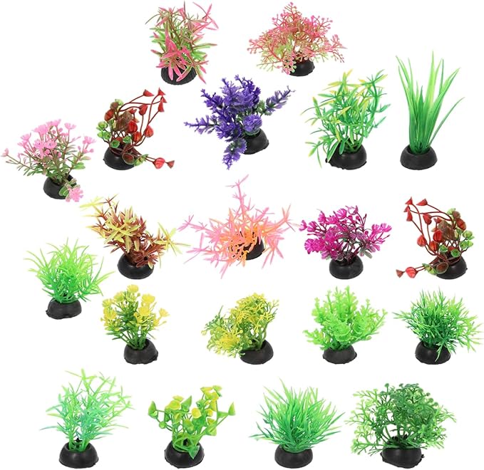 Garneck 40 Pack Fish Tank Decorations Small Artificial Aquarium Plants: Plastic Water Grass Mixed Styles for Small Aquarium Decor Betta Tank Accessories Fake Plants for Bowl Desktop