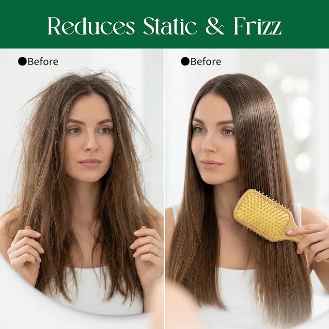 Onedor Bamboo Hair Brush Natural Wooden Paddle Hairbrush with Bamboo Bristles for Detangling and Scalp Massage for Women & Men Suitable for Straight Curly Thick or Thin Hair (Paddle)