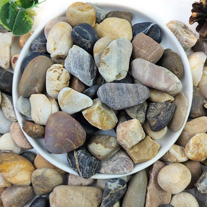 YISZM 5lbs Aquarium Rocks, 5/8" Natural Mixed Pebbles for Plants Decorative Polished River Rocks for Fish Tank, Landscaping, Gardening, Flower Pots, Vase Fillers, Indoor Water Fountains