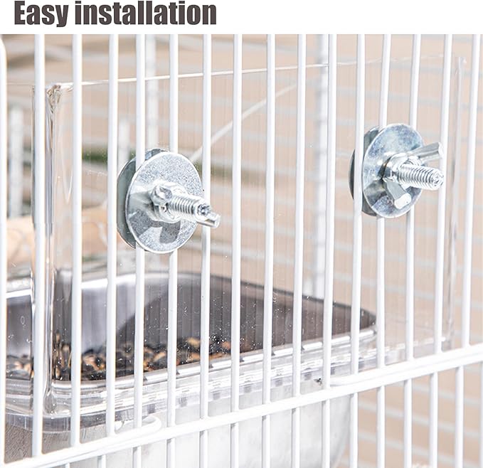 No Mess Bird Cage Feeder with Perch, No Spill Design Hanging Bird Feeders for Small Medium Birds, Easy to Clean Metal Seed Container with Secure Hooks for Indoor Cages Feeding