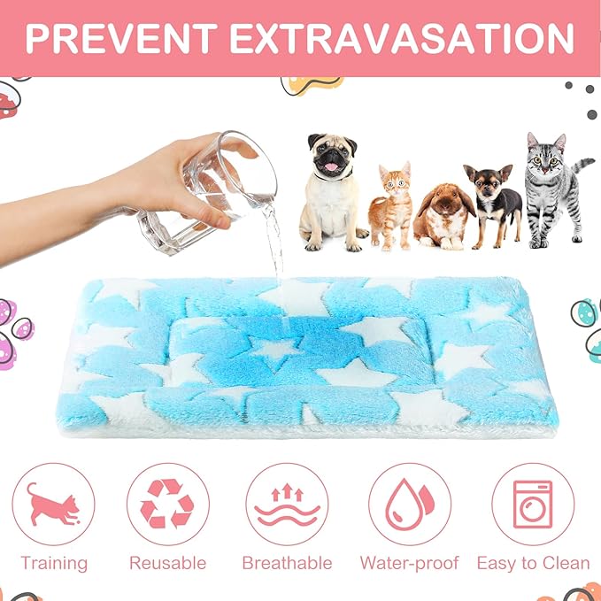 Haull 4 Pcs Waterproof Guinea Pig Bedding Guinea Pig Bed Plush Cage Liners Soft Rabbit Dog Crate Pad Cat Mat Reversible Cozy Animal Pee Pad Hamster Bunny Mat Accessory(Cute Star,18 x 24 Inch)