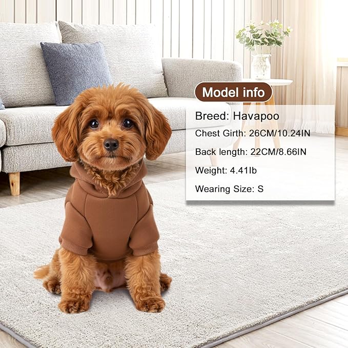 2 Pack Dog Hoodie Warm Hood Dog Sweater Cold Weather Small Dogs Sweatshirt Comfort Pet Clothes for Small Medium Dogs with Pockets (Coffee, M (Back: 11.4",Chest: 16.9", 5.8-8.8 lbs))