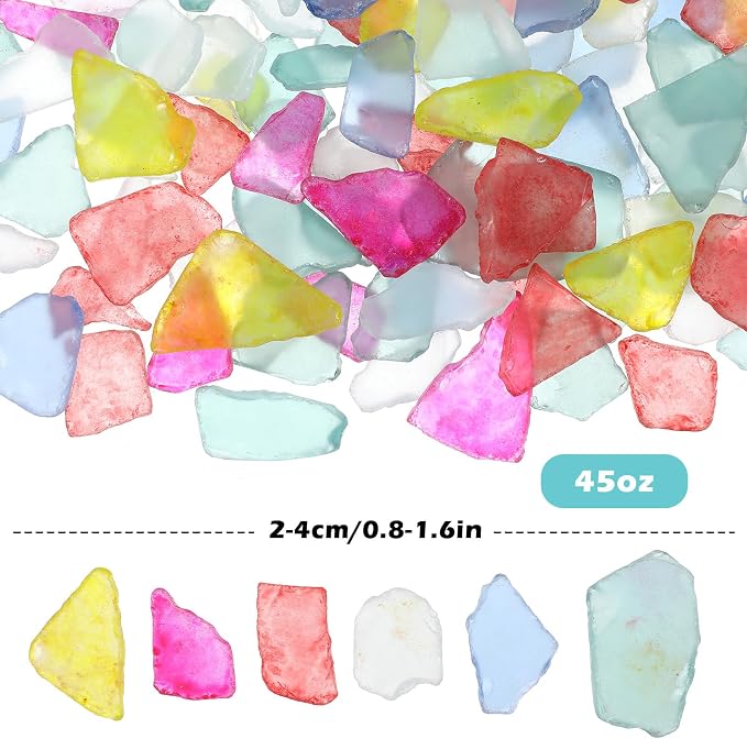 Abeillo 45oz Sea Glass for Crafts, Frosted Seaglass Pieces Vase Filler and Aquarium Decor, Smooth Edge Seaglass for DIY Art and Home Decor (Colorful)