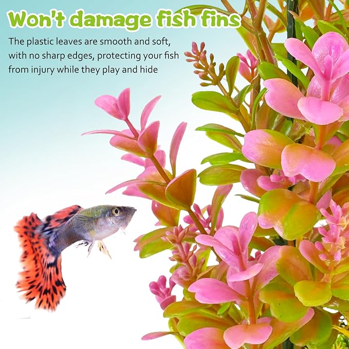 kathson 2Pcs Plastic Aquarium Plants 12.6 Inch Artificial Fish Tank Plants Large Aquarium Decorations Fake Seaweed Tall Fish Tank Decorations (Pink)