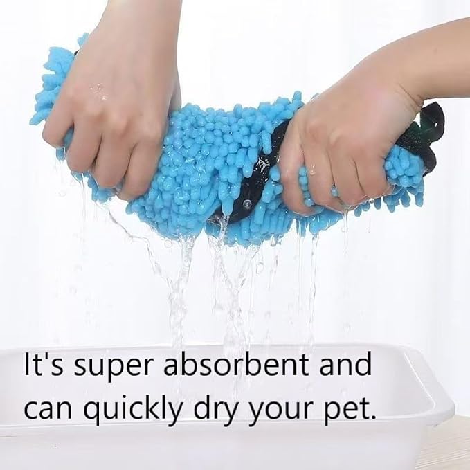 Dog Towel | Quick Dry Ultra Absorbent Microfiber Shammy | Extra Large 24.41x9.06 Dog Bath Towel with Hand Pockets | Dog Drying Towel for Dogs & Cats | Grey, Yellow, Blue (Blue)