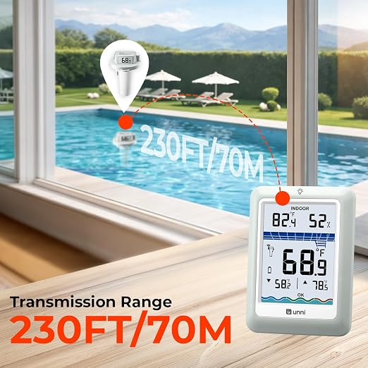 Wireless Pool Thermometer Floating Easy Read, Waterproof IPX8 | Digital Water Temperature Thermometers Bath Thermometers for Swimming Pool, Pond, Hot Tub, Spa, Aquarium