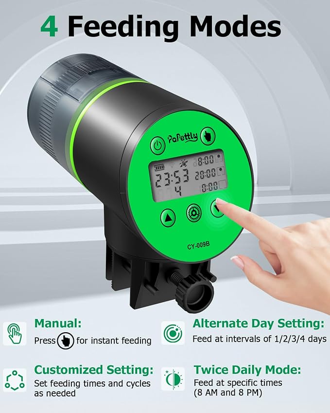 Automatic Fish Feeder for Aquarium, Auto Fish Food Dispenser with Timer and Feeding Ring, Moisture-Proof, Smart Fish Tank Vacation Feeder with 2 AAA Batteries
