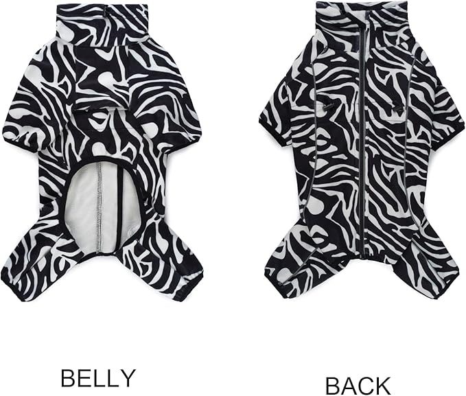 Fleece Dog Coat for Small Medium Dog,Pullover Pajamas Jumpsuit Bodysuit Puppy Coats with Legs, Pet Windproof Warm Cold Weather Jacket Full Body Vest Cozy Snowsuit Outfit Clothes (Zebra Striped, XXL)