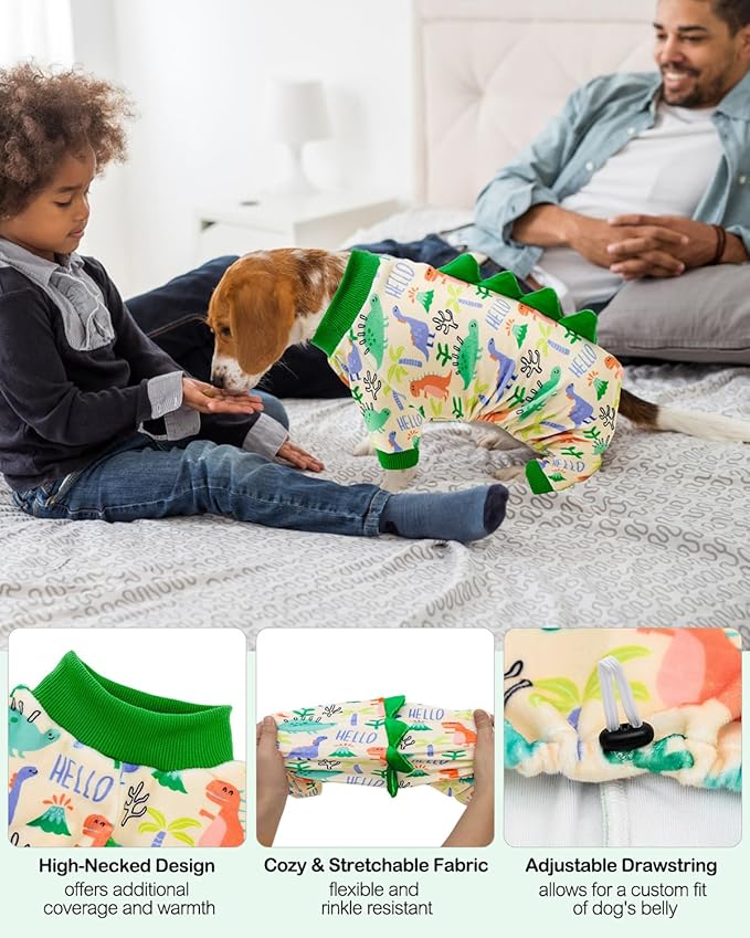 CuteBone Dinosaur Costume Dog Pajamas, Stretchy Spandex Crystal Velvet Sleepwear Coat for Small Dogs, Soft & Warm Pet Outfit Clothes for Cold Weather, Cozy Pullover Design COSP15S