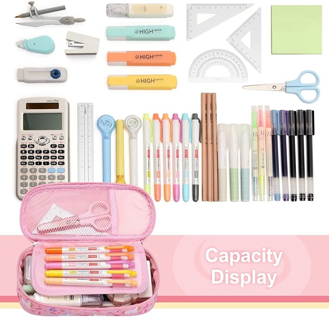 Bagseri 3pcs Clear Backpack for Girls - 15 Inch School Bag Set with Lunch Box and Pencil Case, Heavy Duty Transparent Bookbag for Kindergarten to Grade 2, Pink Unicorn