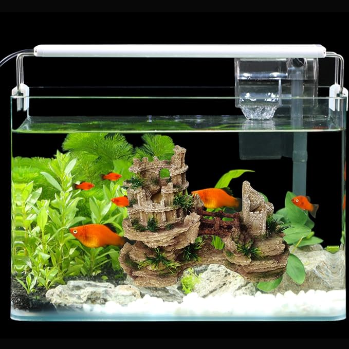 Hamiledyi Aquarium Antique Roman Column Castle Stone Cave Decorations, Fish Tank Artificial Resin Ruins European Ornaments, Large Landscaping for Betta Hide Play