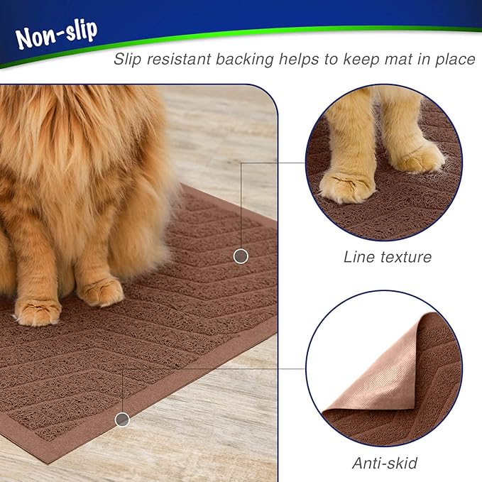 WePet Cat Litter Box Mat U02.2, Kitty Premium PVC Pad, Durable Trapping Rug, Phthalate Free, Urine-Resistant, Scatter Control, L 35 x 23, Brown