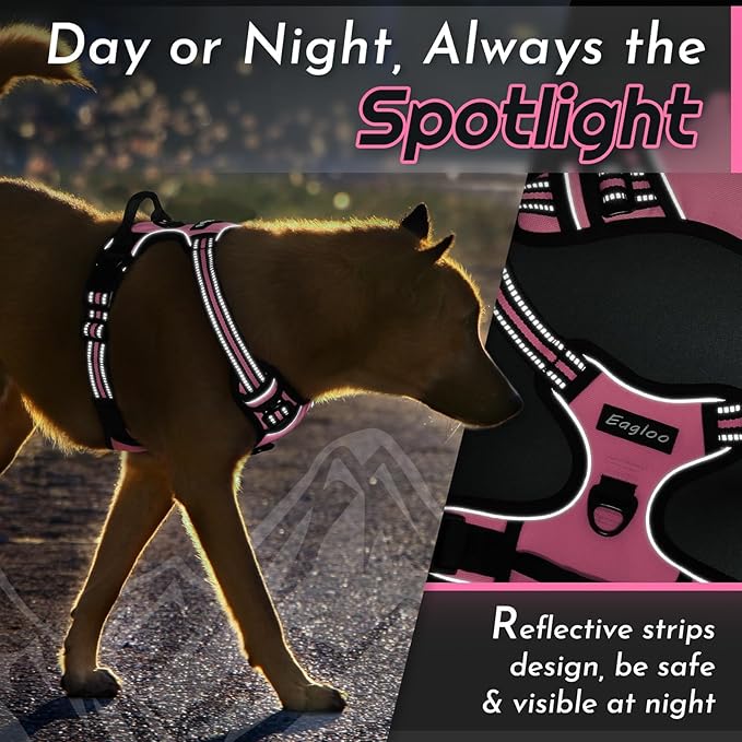 Eagloo Dog Harness Small Sized Dog, No Pull Service Vest with Reflective Strips and Control Handle, Adjustable and Comfortable for Walking, No Choke Pet Harness with 2 Metal Rings, Pink, S