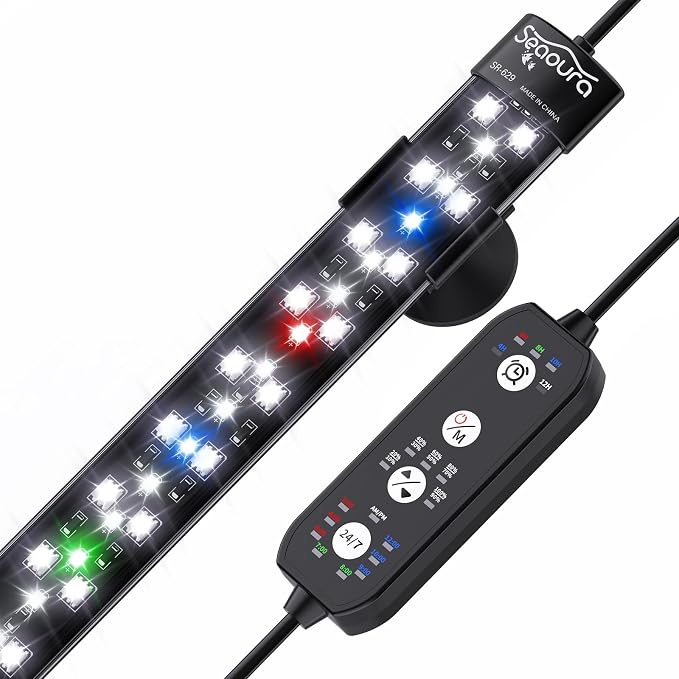 SEAOURA 24/7 Submersible LED Aquarium Light for Plants Fish Tank, 27 Inch | IP 68 Waterproof Full Spectrum Led Aquarium Plant Light with Timer for 28-54 In Tank, 10 Dimmer, 8 Colors, Auto On/Off