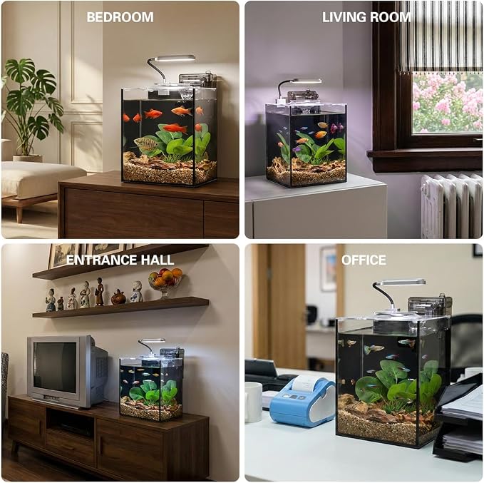 2.2 Gallon Fish Tank with Light,Filter,Lid,Landscape Accessories | Tall Fish Tank,Aquarium Starter Kit,Ultra-Clear Glass Aquarium,for Small Fish,Shrimp,or Betta