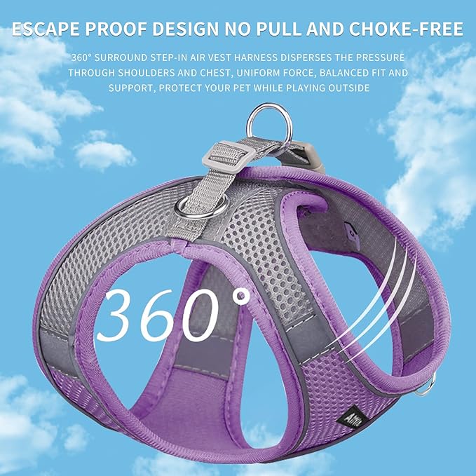 AIITLE Easy Walk Dog Harness and Leash Set - Pet Supply No Pull, Step in Adjustable Dog Harness with Padded Vest, Dog Harness No Choke Over, Easy to Put on Medium Dogs Purple L