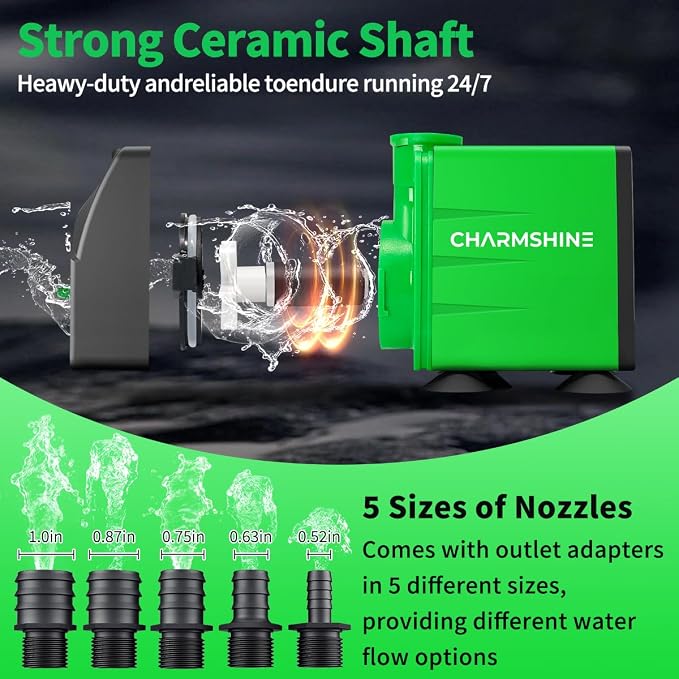 Fountain Pumps Submersible Outdoor 30W 660GPH Aquarium Water Pump with 5 Nozzles & Filter Screen, Reinforced Motor, 8.2ft Power Cord, 3-Prong Plug Water Pump for Fish Tank, Hydroponics,Pond